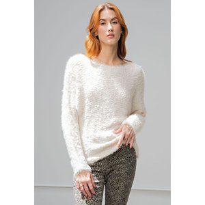 Easel Ivory Brushed Knitted Mohair Boat Neckline Slouchy Silhouette Sweater